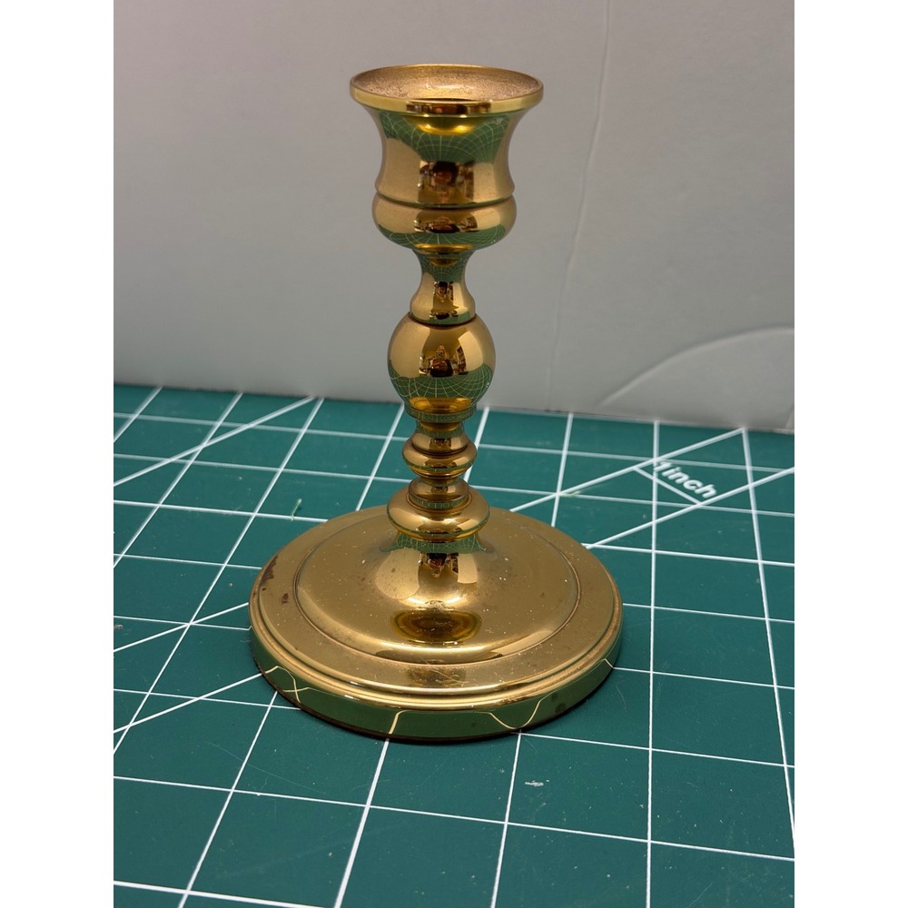 Baldwin Brass Candlestick Holder Polished Gold Tone Made in USA 4.5 Inch Vintage